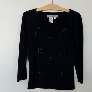 Black Embellished Long-Sleeve Women's Top